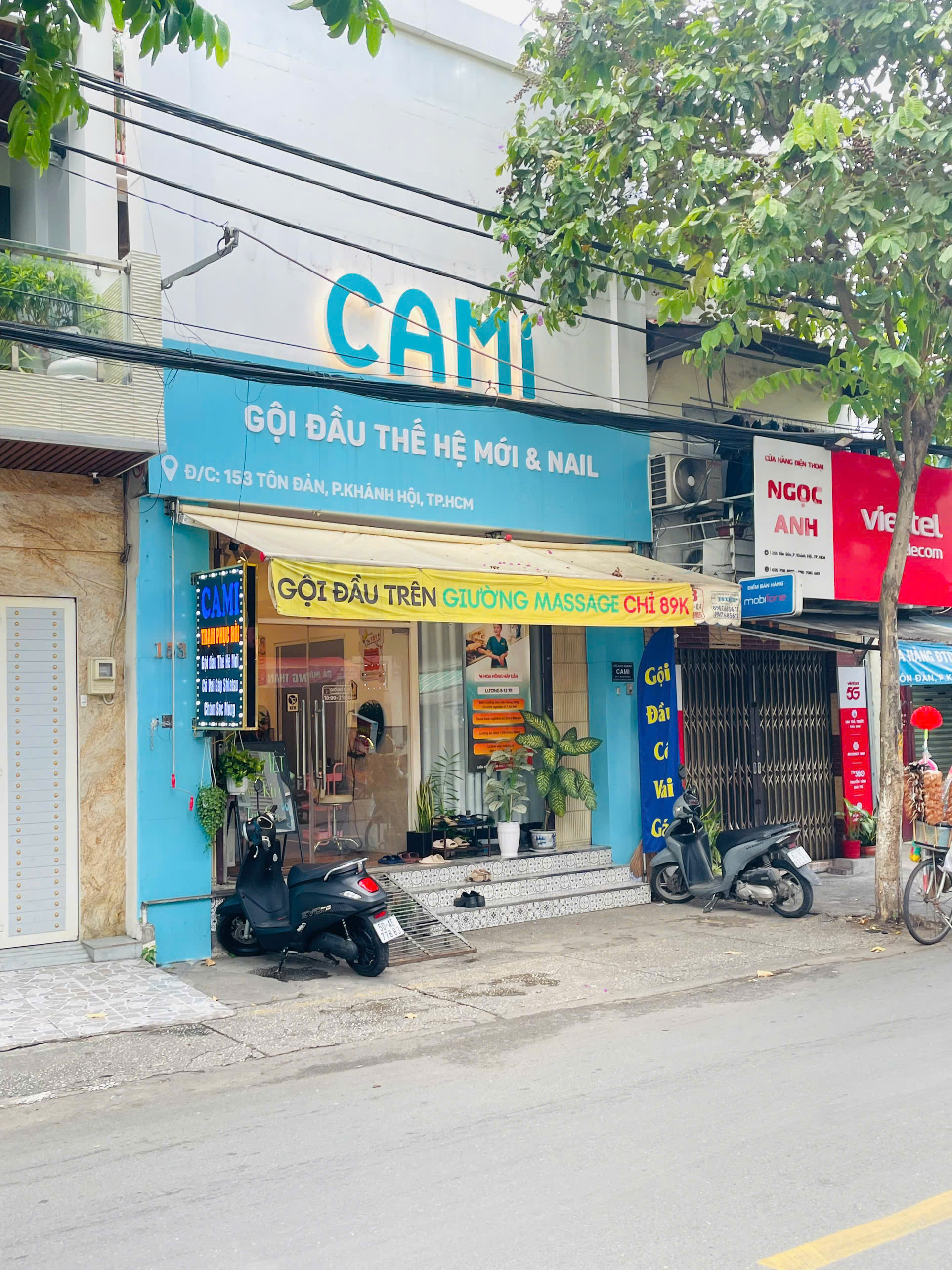 Mặt tiền tiệm CAMI Gội Đầu Thế Hệ Mới tại 153 Tôn Đản Quận 4