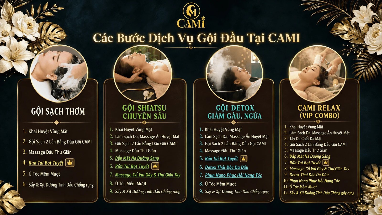 Bảng giá gội đầu dưỡng sinh CAMI 2026