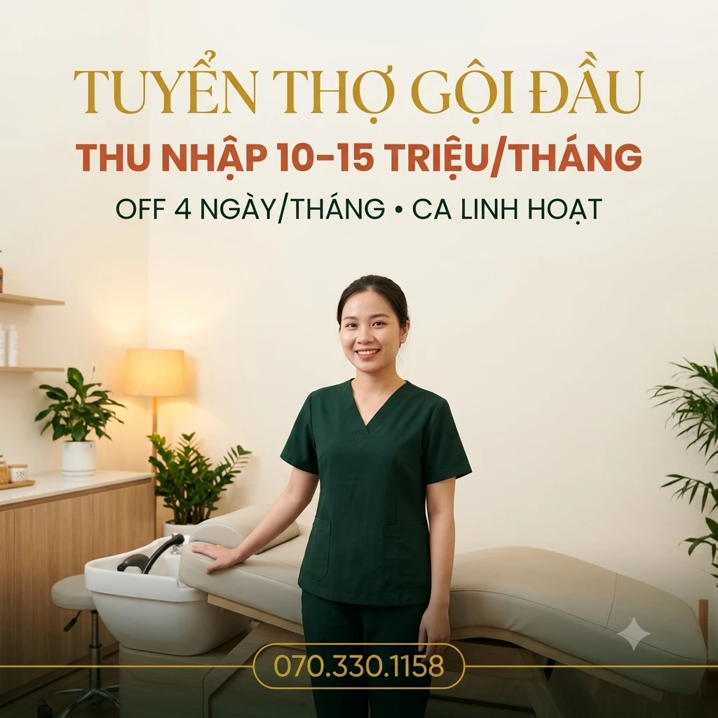 CAMI tuyển thợ gội đầu Quận 4 – thu nhập 10 đến 15 triệu/tháng, ca linh hoạt, liên hệ Zalo 070.330.1158